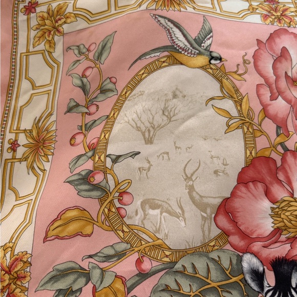 Vintage 100 Silk Scarf Ferragamo Zebra Pink Floral Safari Square Grandmillennial - Picture 6 of 10